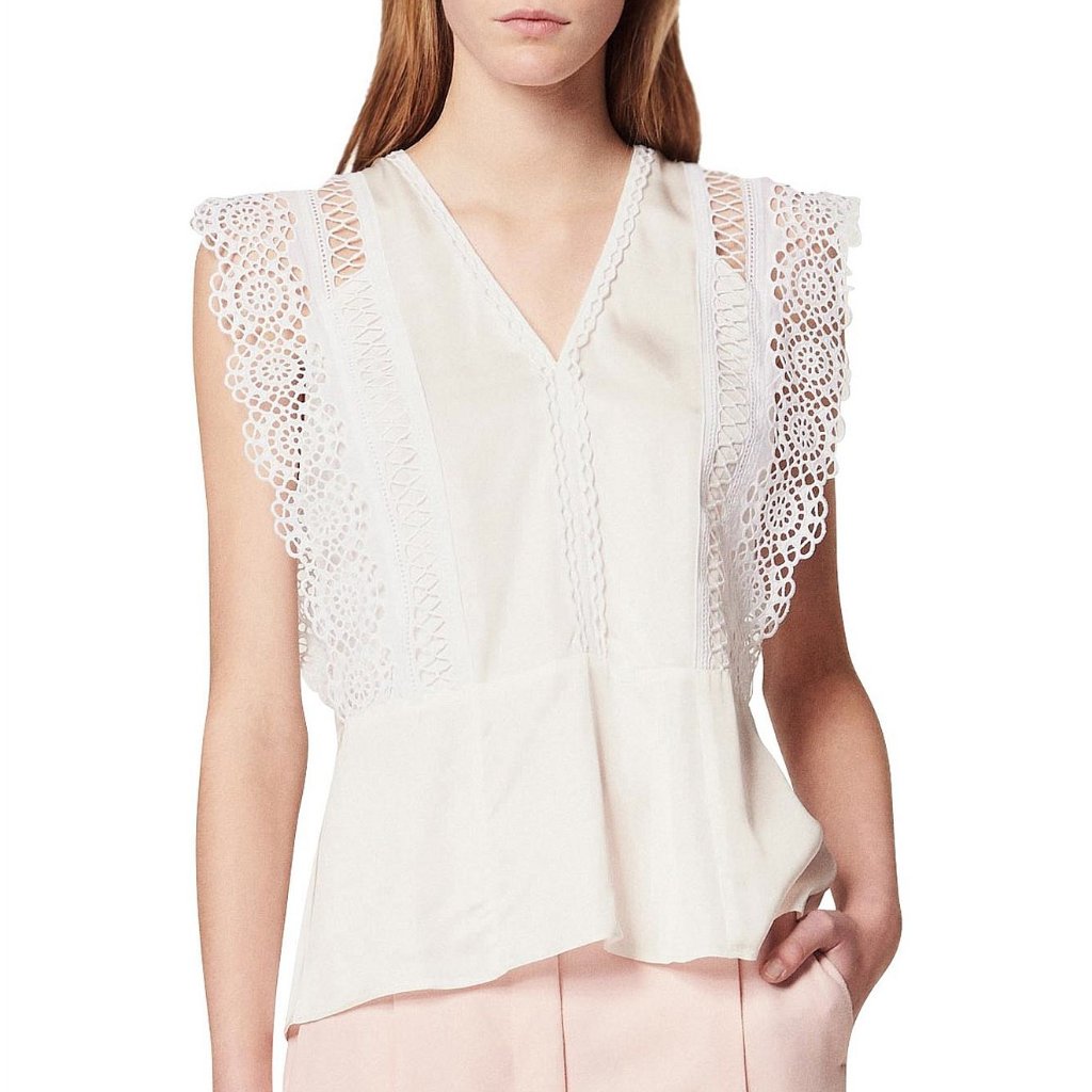 Sandro Paris Darren Straight-Fit Woven Lace Top